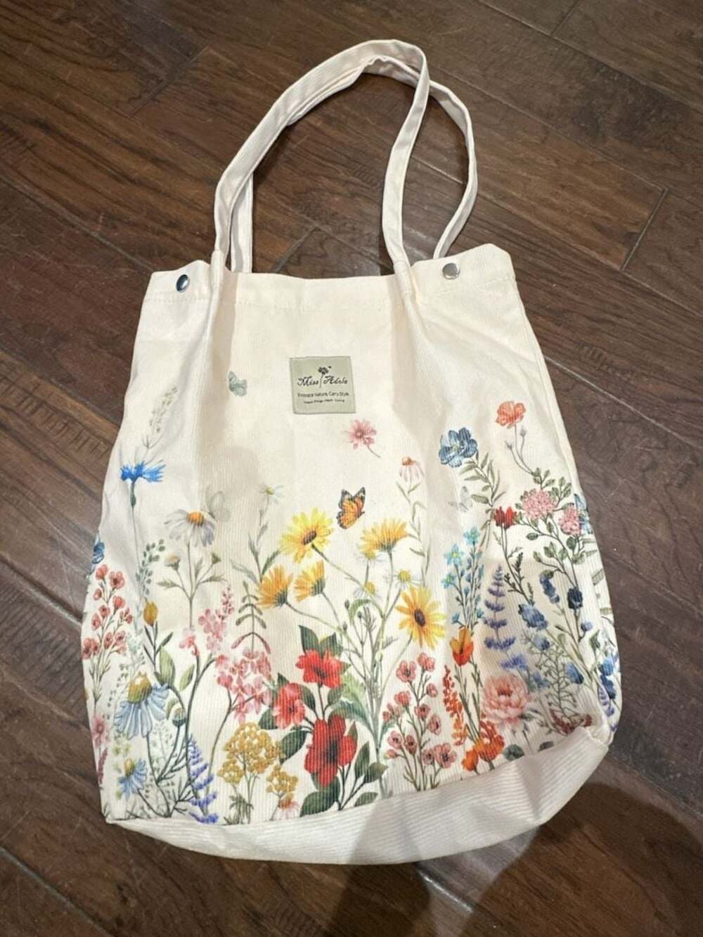 Miss Adola Floral Wildflower Print Corduroy Tote Bag with Magnetic Closure